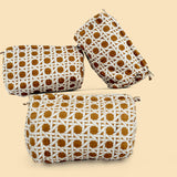 Brown Weave Makeup Pouch Set